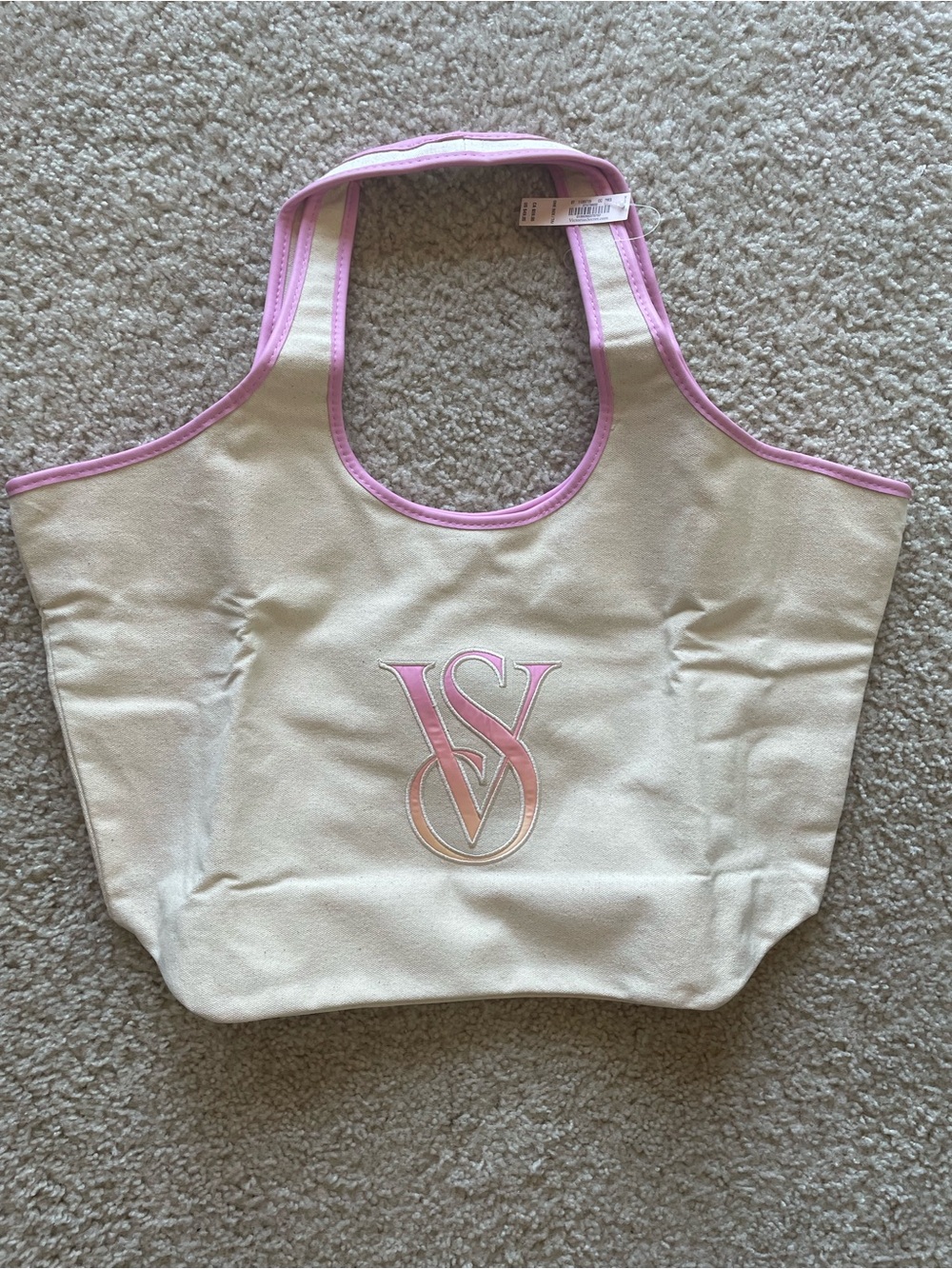 Victoria's Secret Cream Canvas Tote with Pink Trim